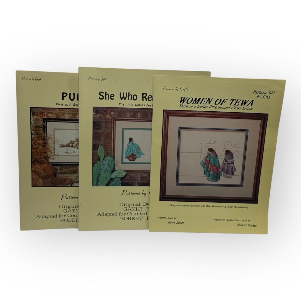 (3) Gayle Benet Native American Cross Stitch Pamphlets #501 #505 #507 VTG 1990s